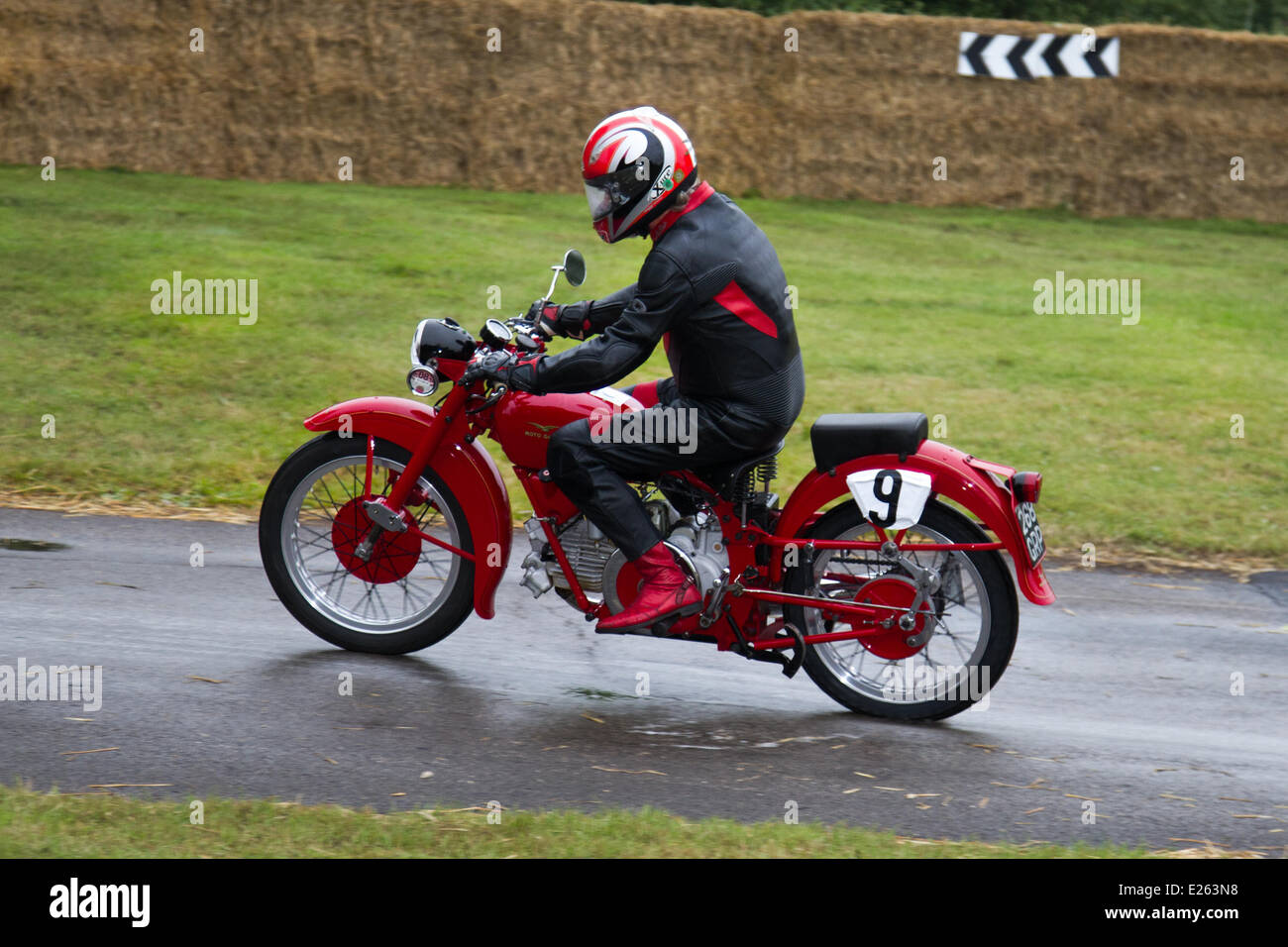 No.9 Moto Guzzi Falcone Sport ridden by Gordon De La Mare at the  Cholmondeley Pageant of Power. The action is at the 1.2-mile track within  the park grounds of Cholmondeley Castle where