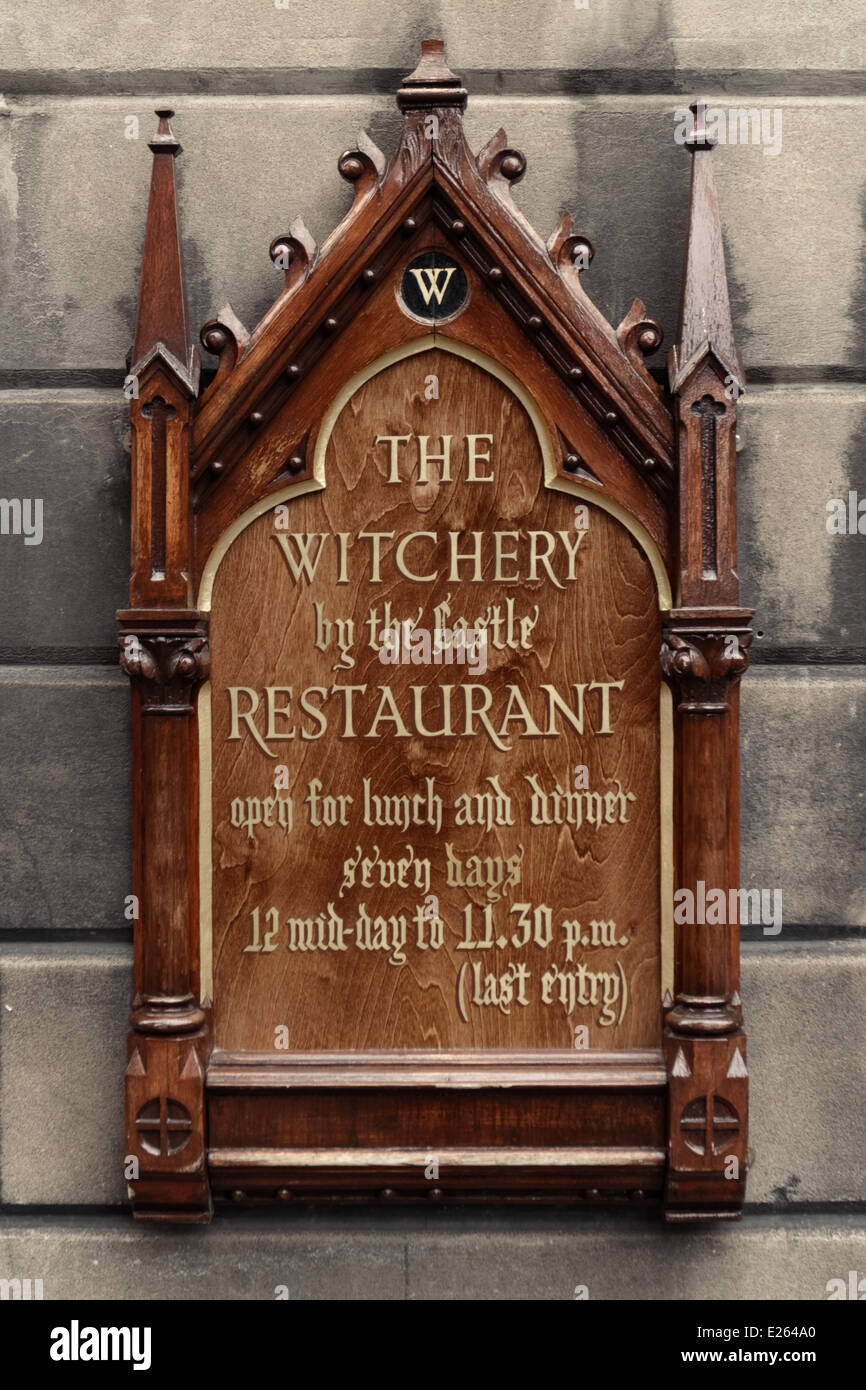 The Witchery Restaurant sign on Edinburgh's Royal Mile Stock Photo