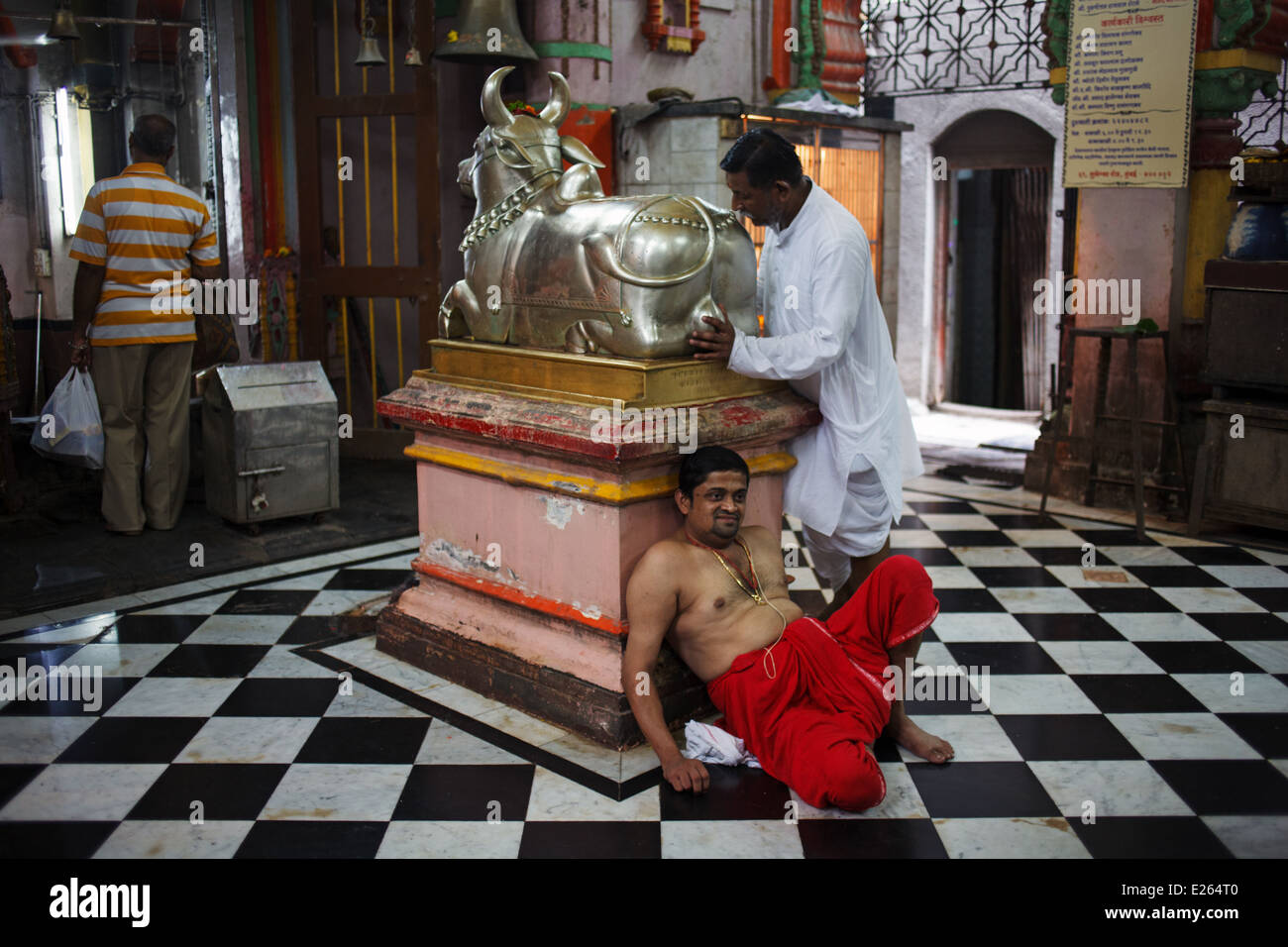 Interior of a Hindu temple in Bhuleshwar area of Mumbai, India. Stock Photo