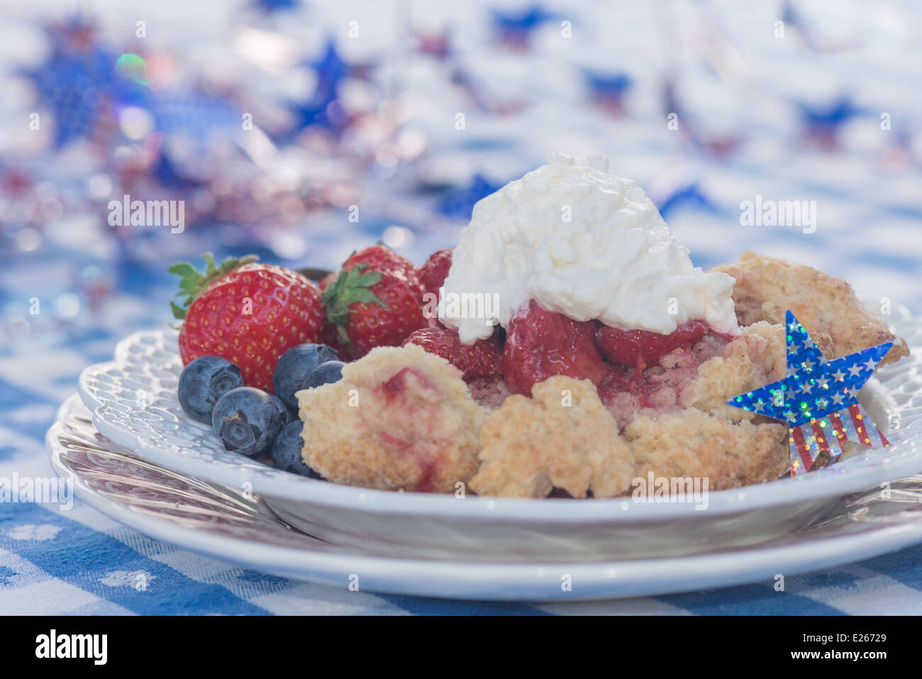 Shortcake with berries and stars and stripes decoration Stock Photo