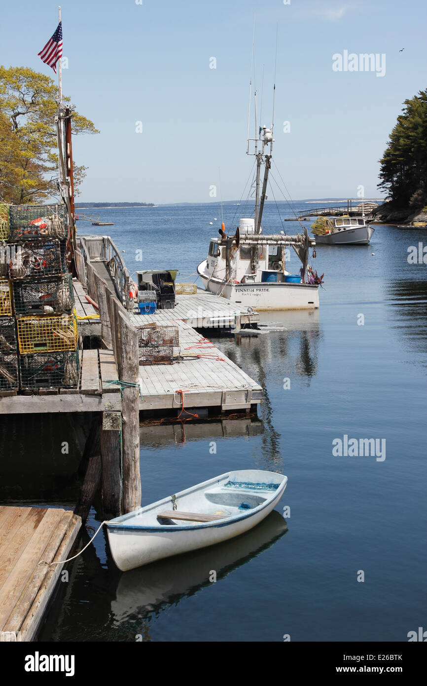 Maine coast Pemaquid New Harbor lobster lobster dock with boats Stock Photo