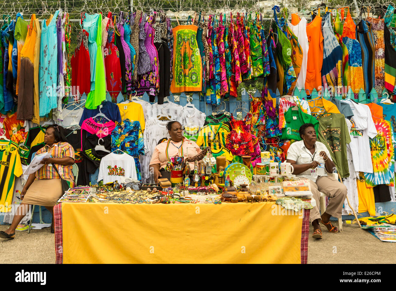 Souvenirs for sale at the port of Ocho Rios, Jamaica Stock Photo