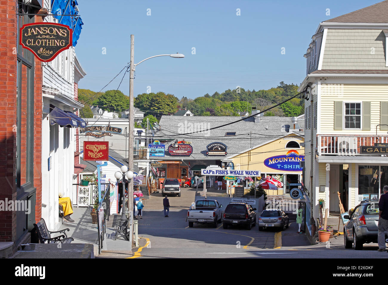 Maine coast Boothbay Harbor shops restaurants Stock Photo Alamy