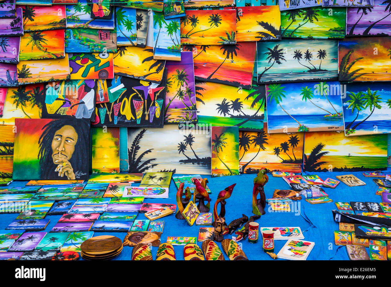 Souvenirs for sale at the port of Ocho Rios, Jamaica Stock Photo