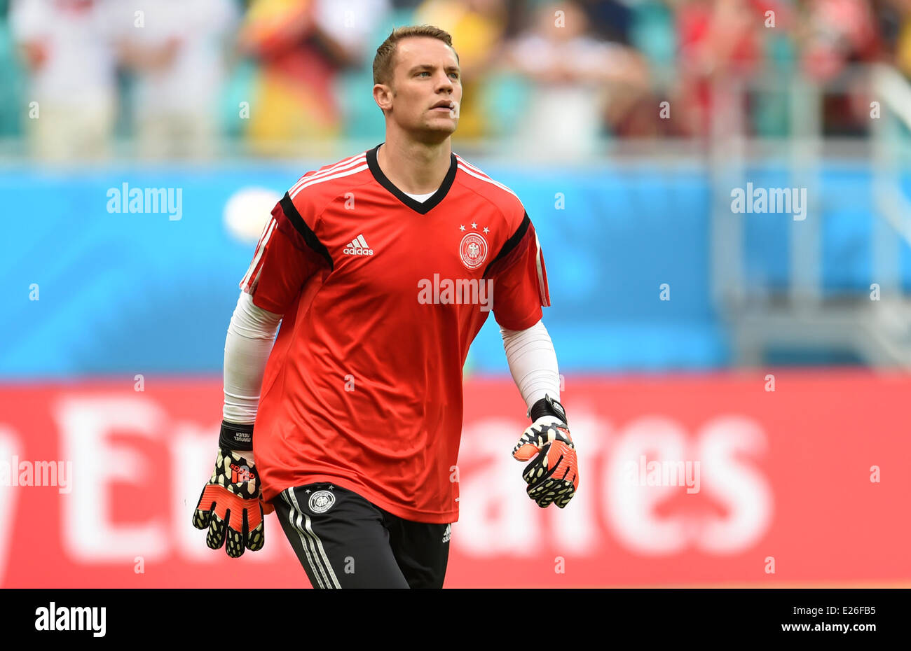 Salvador da Bahia, Brazil. 16th June, 2014. Salvador da Bahia, Brazil.  16th June, 2014. Manuel Neuer of Germany warms up prior to the FIFA World Cup 2014 group G preliminary round match between Germany and Portugal at the Arena Fonte Nova Stadium in Salvador da Bahia, Brazil, 16 June 2014. /Alamy Live News EDITORIAL USE ONLY Credit:  dpa picture alliance/Alamy Live News Stock Photo