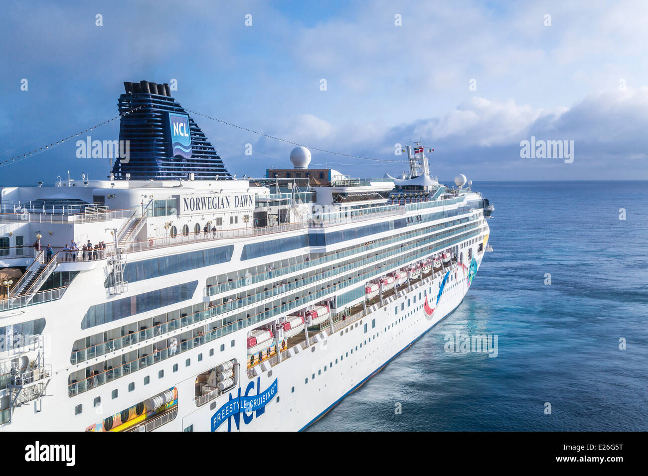 The cruise ship Norwegian Dawn at the port of Costa Maya, Mexico. Stock Photo