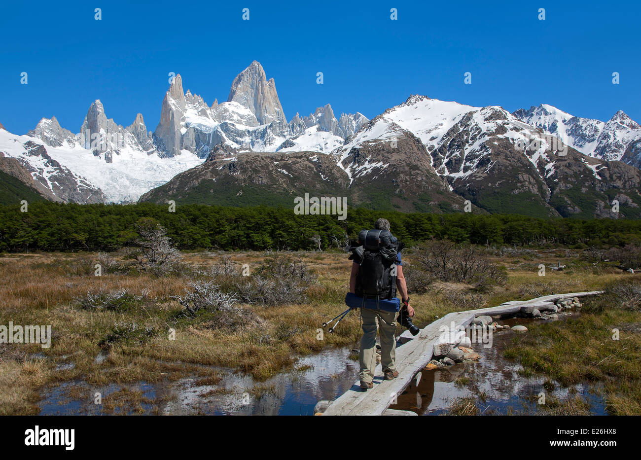 Trekking in Patagonia. Mount Fitz Roy massif. Los Glaciares National ...