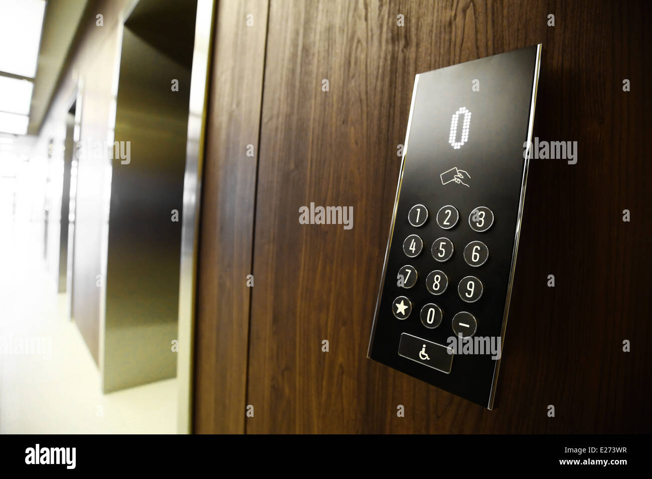 Close up shot of the buttons of an elevator. Stock Photo