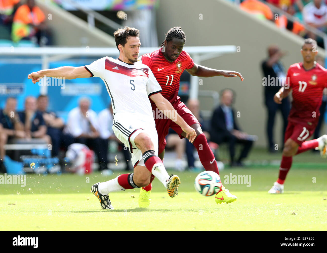 Savador, Brazil. 16th June, 2014. World Cup finals 2014. Germany versus Portugal. Hummels and Eder challenge for the ball Credit:  Action Plus Sports/Alamy Live News Stock Photo