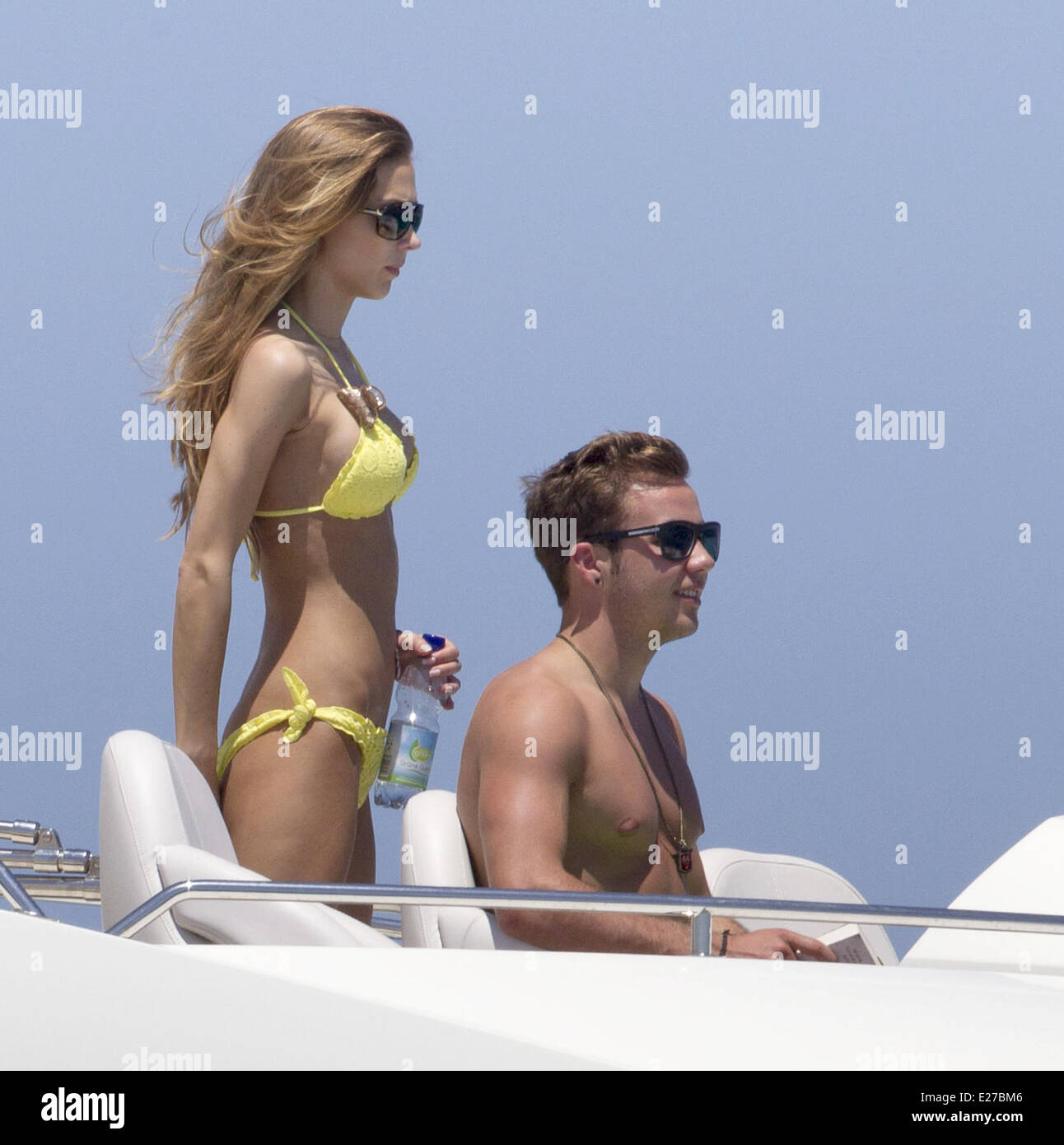 German footballer Mario Gotze and his model girlfriend Ann Kathrin Vida  enjoying the sunshine and sea on a yacht, while on holiday in Ibiza  Featuring: Mario Gotze,Ann Kathrin Vida Where: Ibiza, Spain