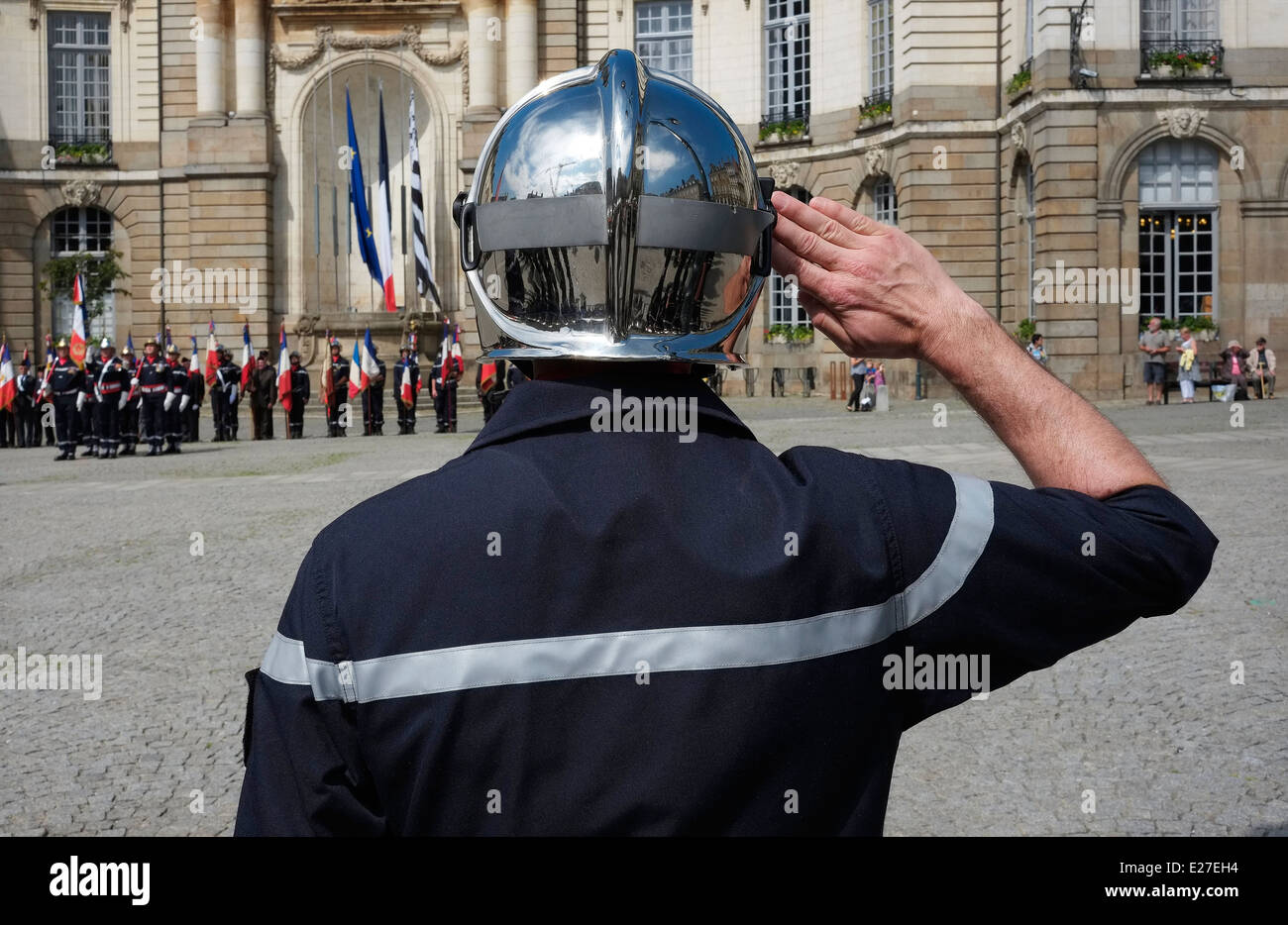 firemen on parade, rennes, brittany, france Stock Photo
