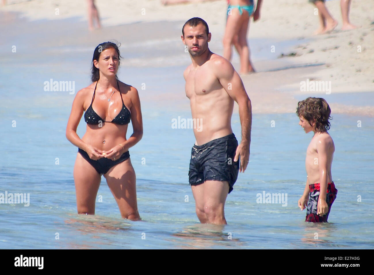 FC Barcelona midfielder Javier Mascherano spends time at the beach with his  wife and children while on holiday in Formentera Featuring: Javier  Mascherano,Fernanda Mascherano Where: Formentera, Balearic Islands, Spain  When: 22 Jun