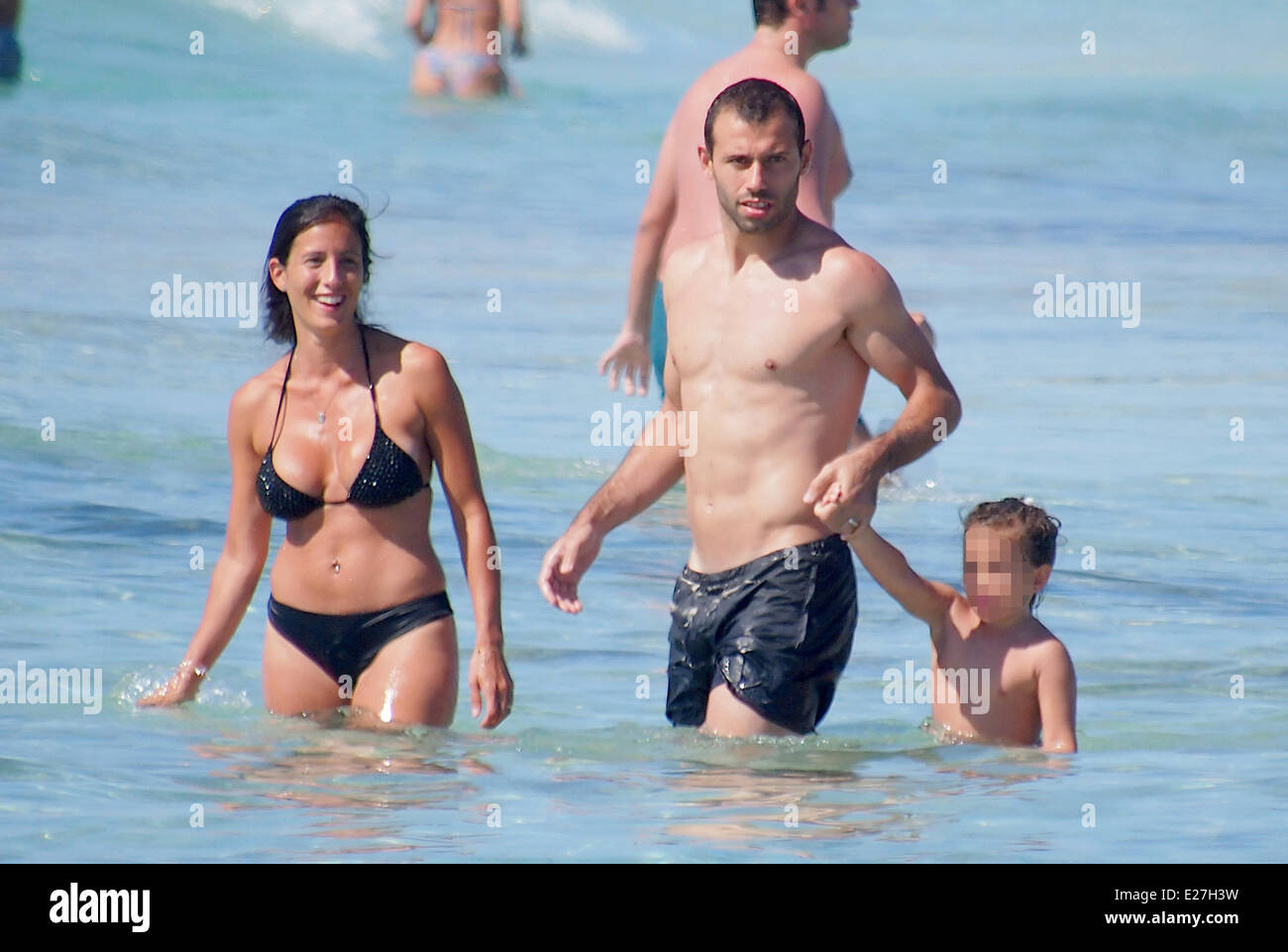 FC Barcelona midfielder Javier Mascherano spends time at the beach with his  wife and children while on holiday in Formentera Featuring: Javier  Mascherano,Fernanda Mascherano Where: Formentera, Balearic Islands, Spain  When: 22 Jun