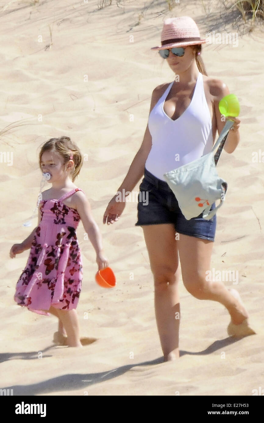 Real Madrid's Xabi Alonso on holiday in Cadiz with his family, wife Nagore  Aramburu his son Jon Alonso and daughter Ane Aramburu Alonso Featuring: Nagore  Aramburu,Ane Aramburu Alonso Where: Cadiz, Spain When:, image size:866x1390