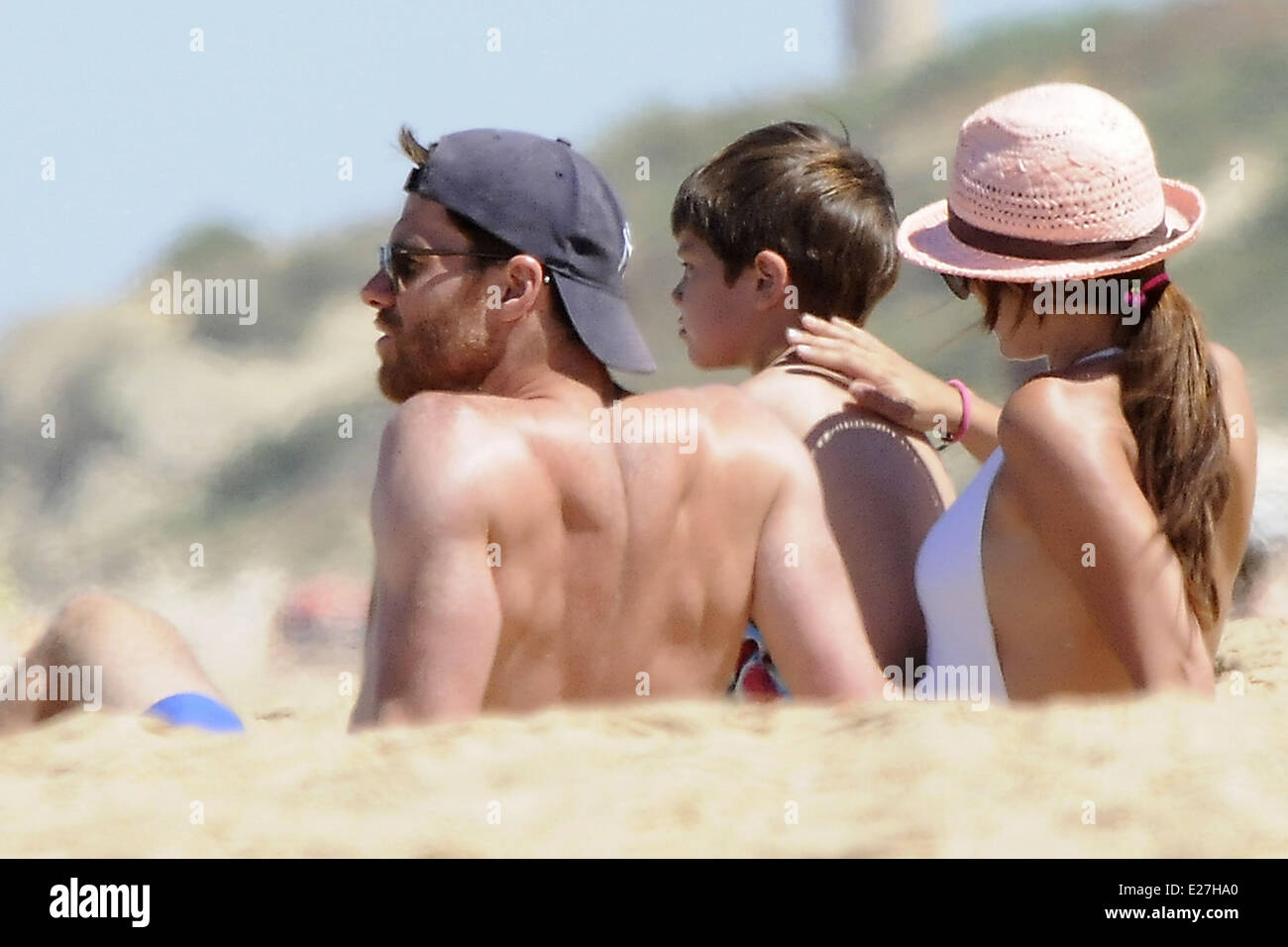 Real Madrid's Xabi Alonso on holiday in Cadiz with his family, wife Nagore  Aramburu his son Jon Alonso and daughter Ane Aramburu Alonso Featuring: Xabi  Alonso,Nagore Aramburu,Jon Alonso Where: Cadiz, Spain When:, image size:1300x956