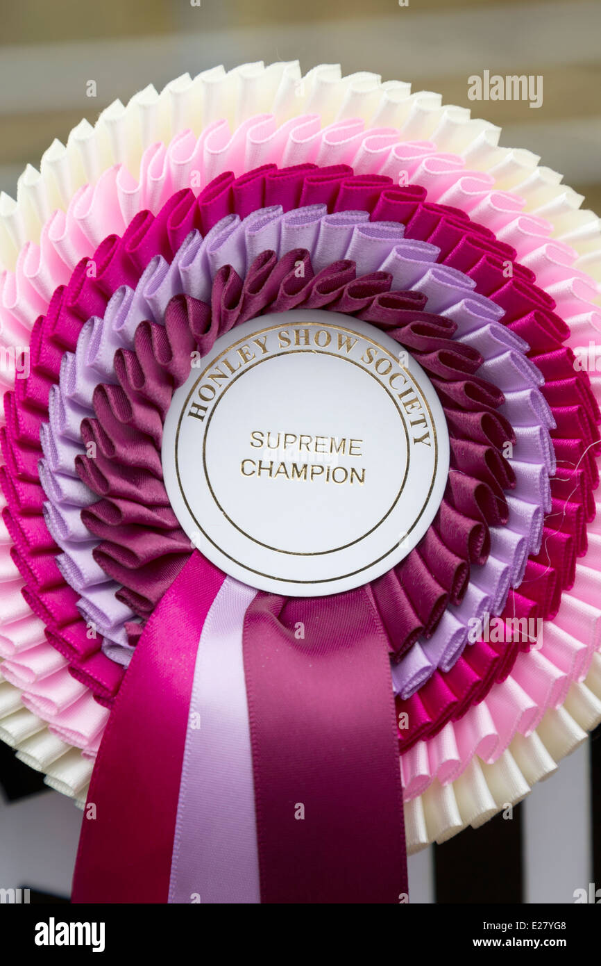 UK, Honley, Honley Show Society, Supreme Champion rosette. Stock Photo