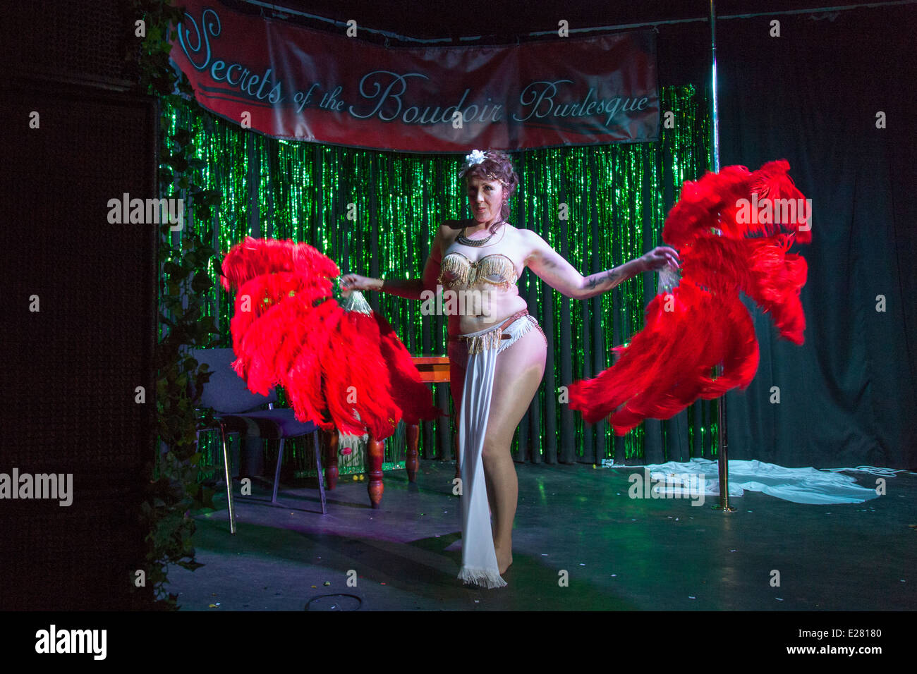 Performers at the Myths and Magic burlesque show, Secrets of the Boudoir  held in Sheffield.The performer is Carrie Couture Stock Photo - Alamy