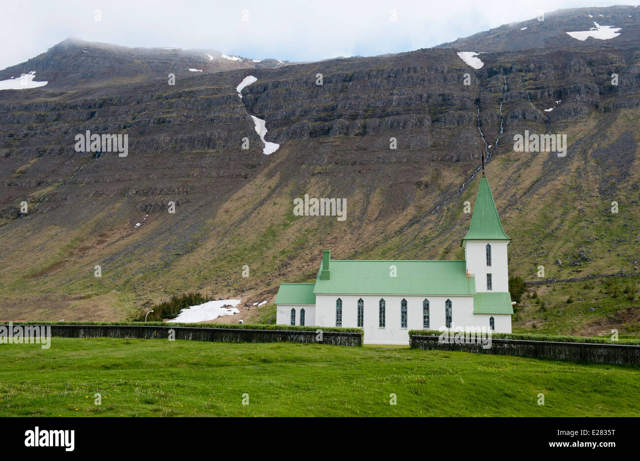 church in green color, iceland Stock Photo