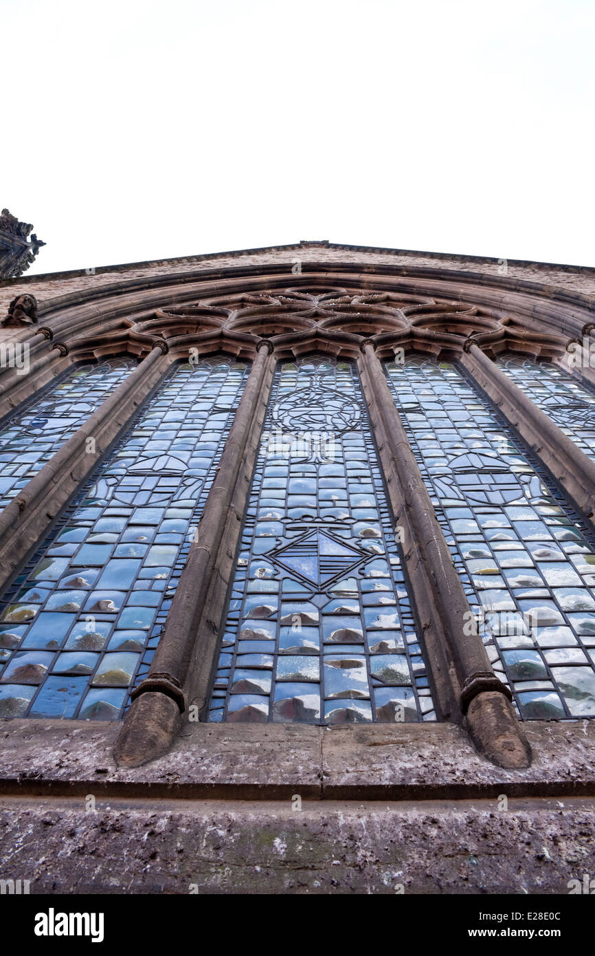 Worm's eye view of an English church window Stock Photo