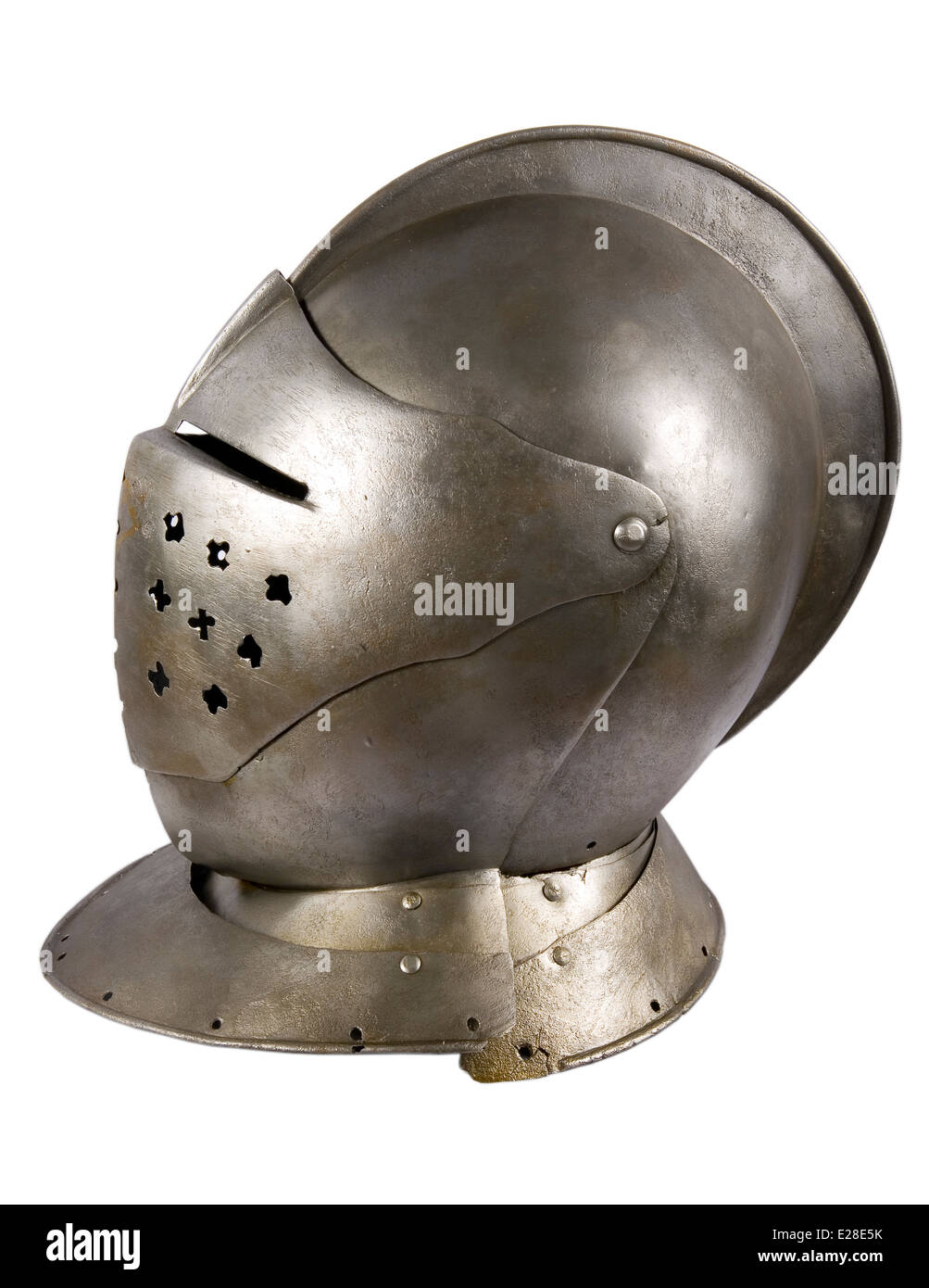 Iron helmet of the medieval knight. Very heavy headdress Stock Photo - Alamy