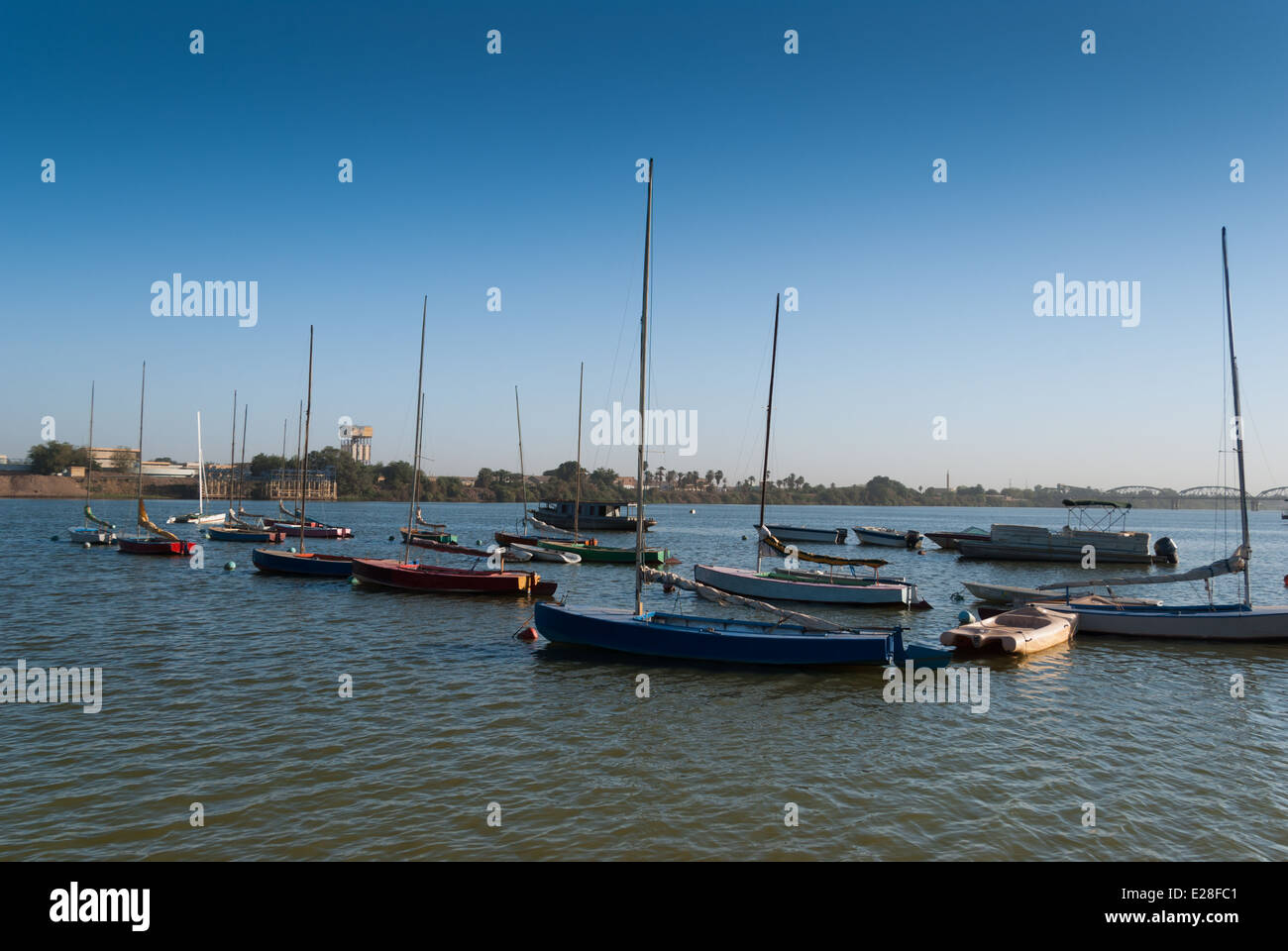 Sailing Boats on Nile, Blue Nile Sailing Club, Khartoum, Sudan Stock Photo
