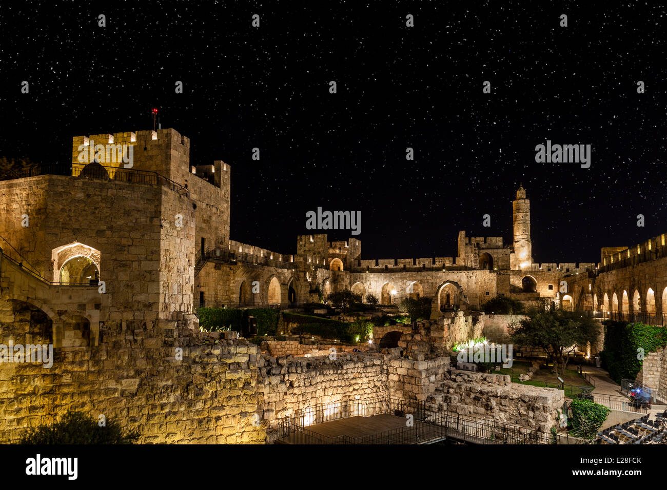 Citadel and the Tower of David in Jerusalem at night Stock Photo