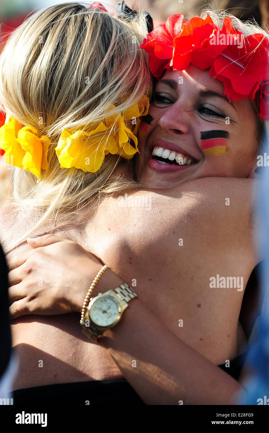 Freiburg, Germany. 16th June, 2014. More than ten thousand fans watch the game from the FIFA World Cup 2014 in Brazil between Germany and Portugal at a public viewing area in Freiburg. Germany wins with a devastating 4:0. Photo: Miroslav Dakov/ Alamy Live News Stock Photo