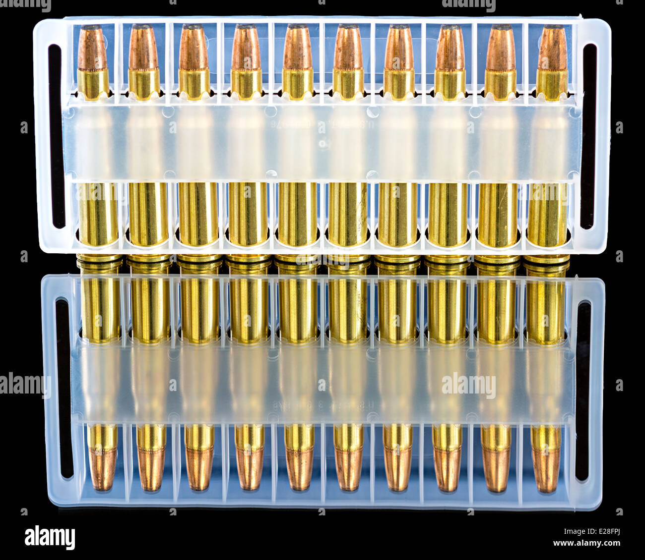 Rifle bullets in a plastic holder Stock Photo Alamy