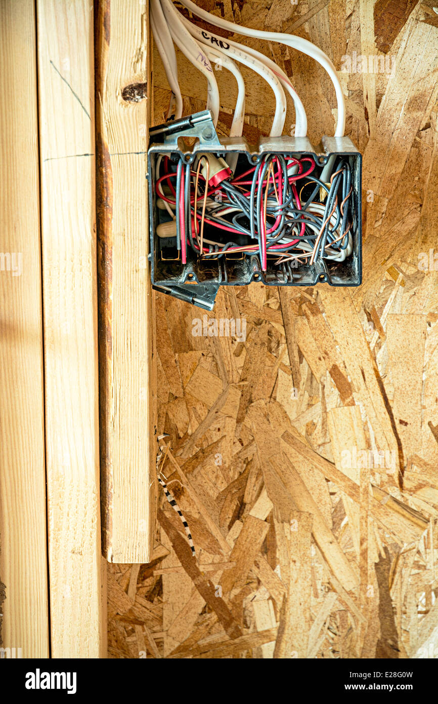Light switch wire box in construction Stock Photo Alamy