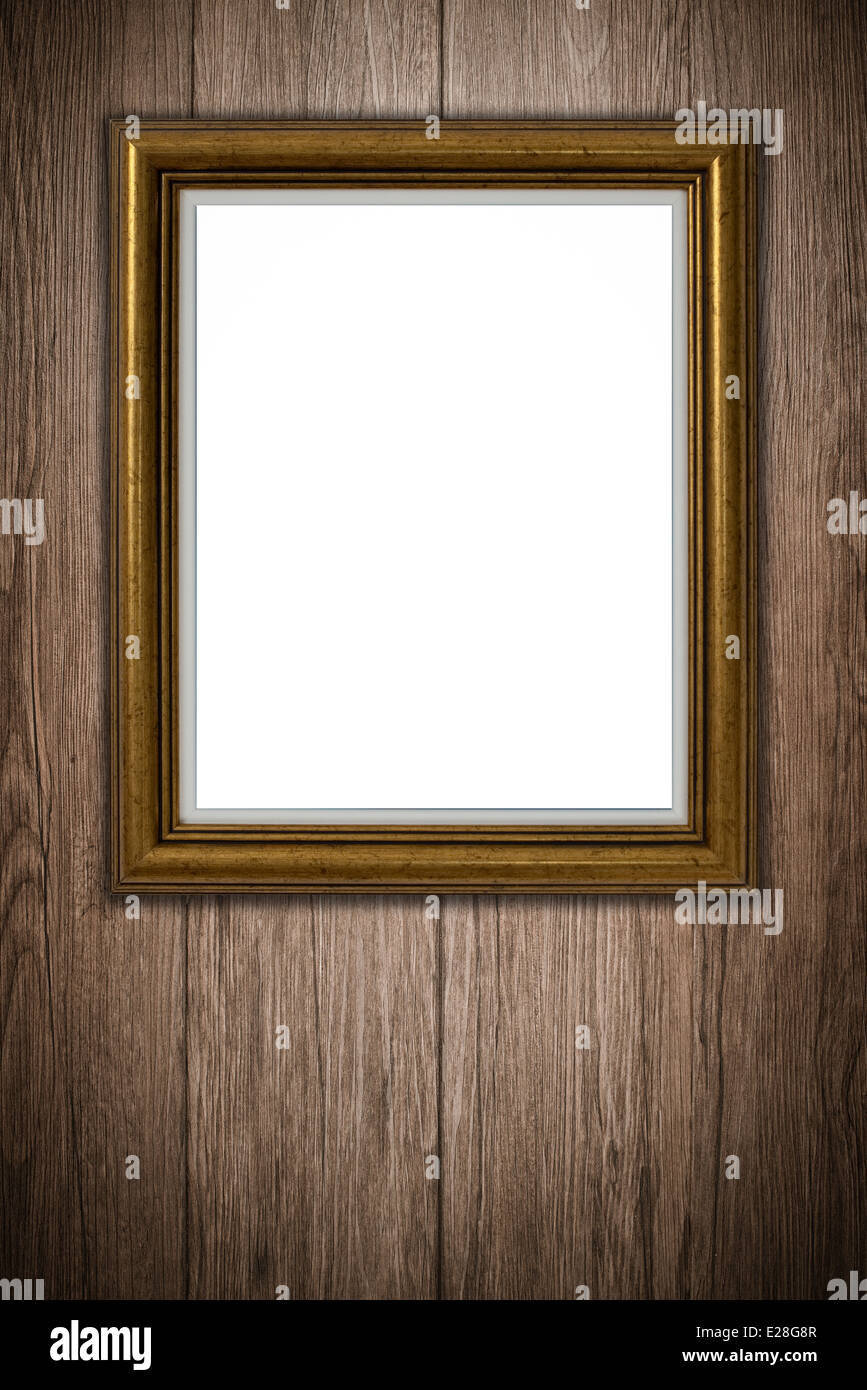 Old picture frame on vintage wood wall Stock Photo - Alamy
