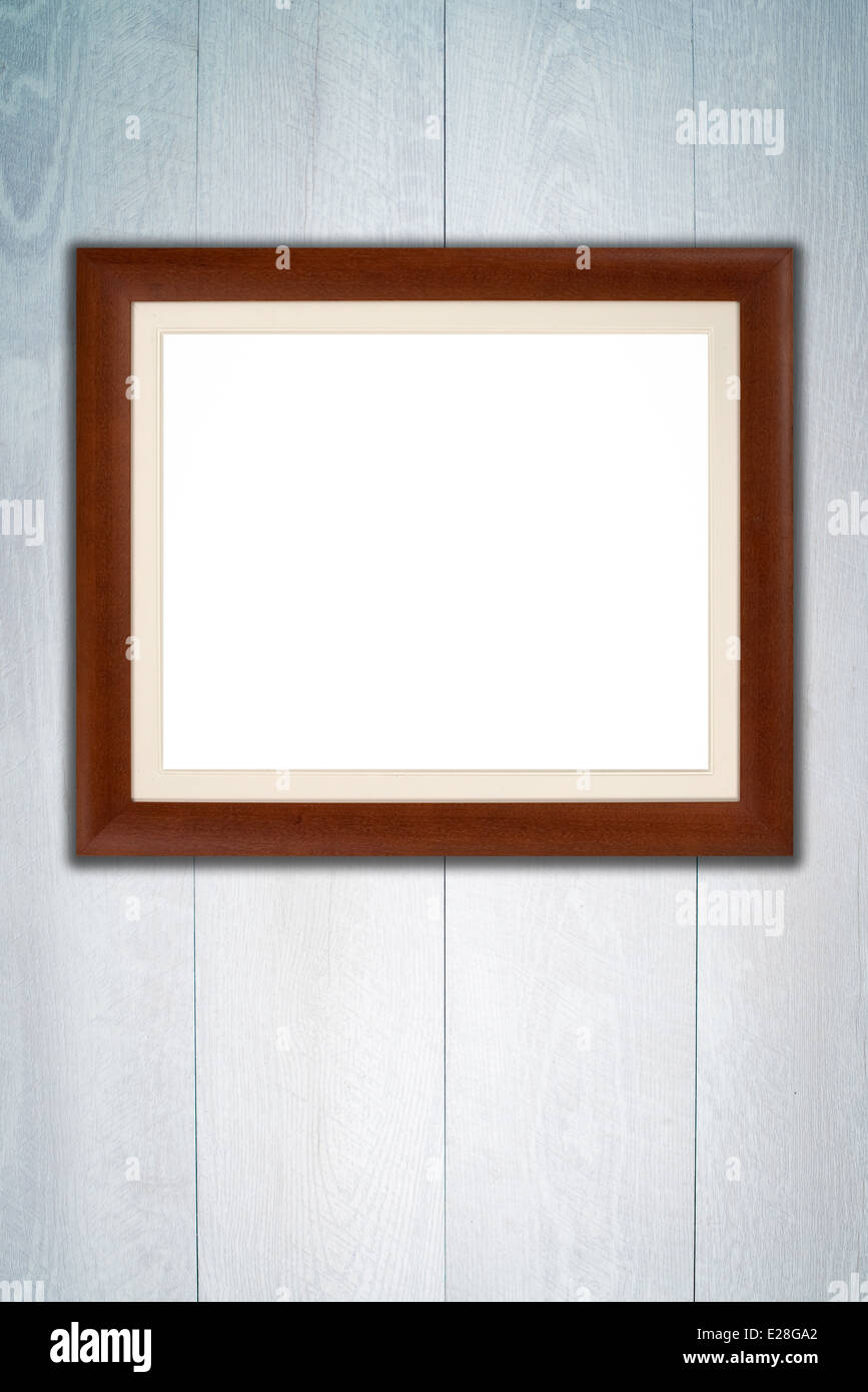 Old picture frame on vintage wood wall Stock Photo - Alamy
