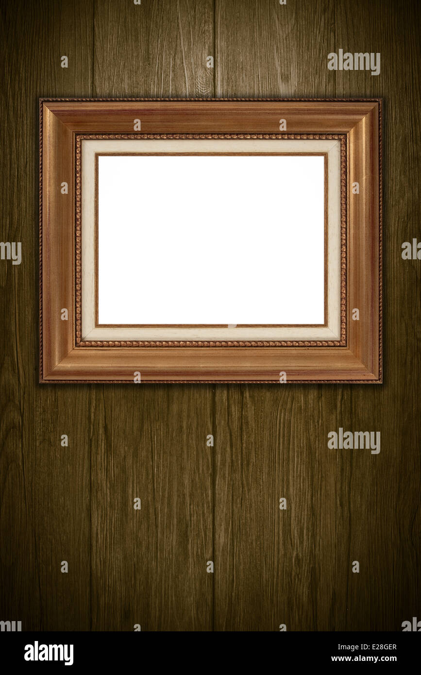 Old picture frame on vintage wood wall Stock Photo - Alamy