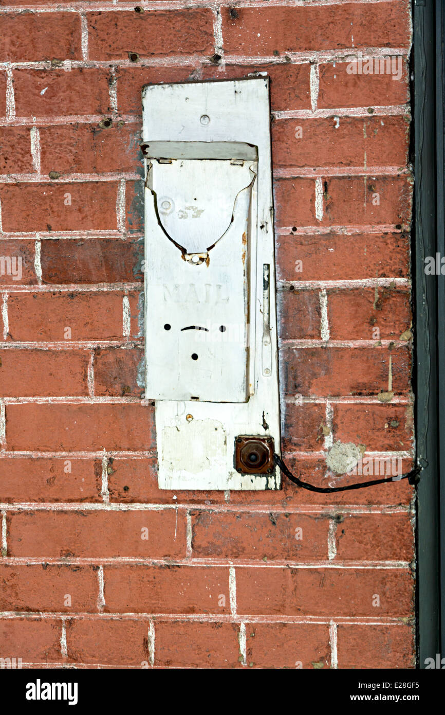 Old painted mailbox on a brick wall Stock Photo Alamy