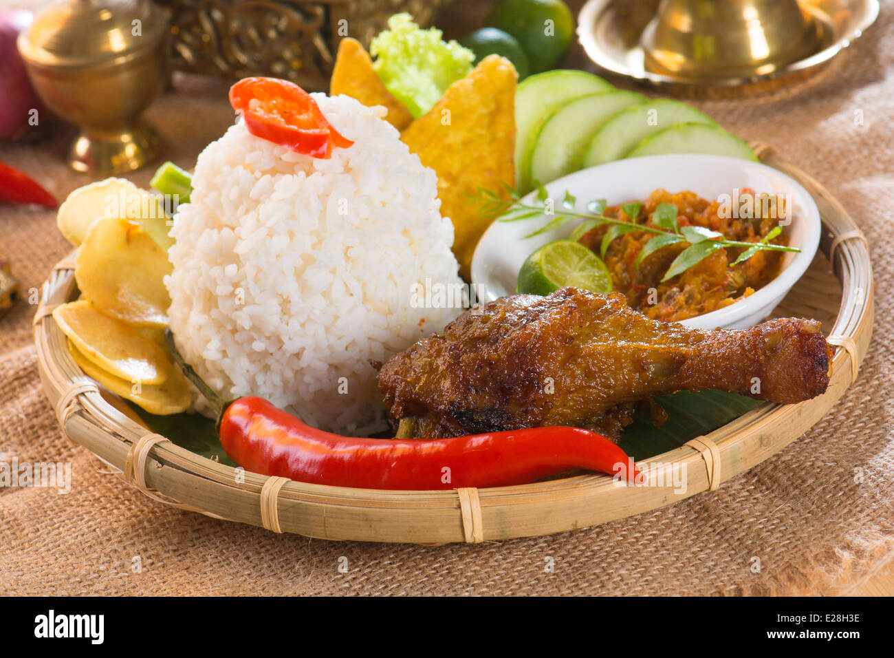 indonesian fried chicken rice Stock Photo - Alamy