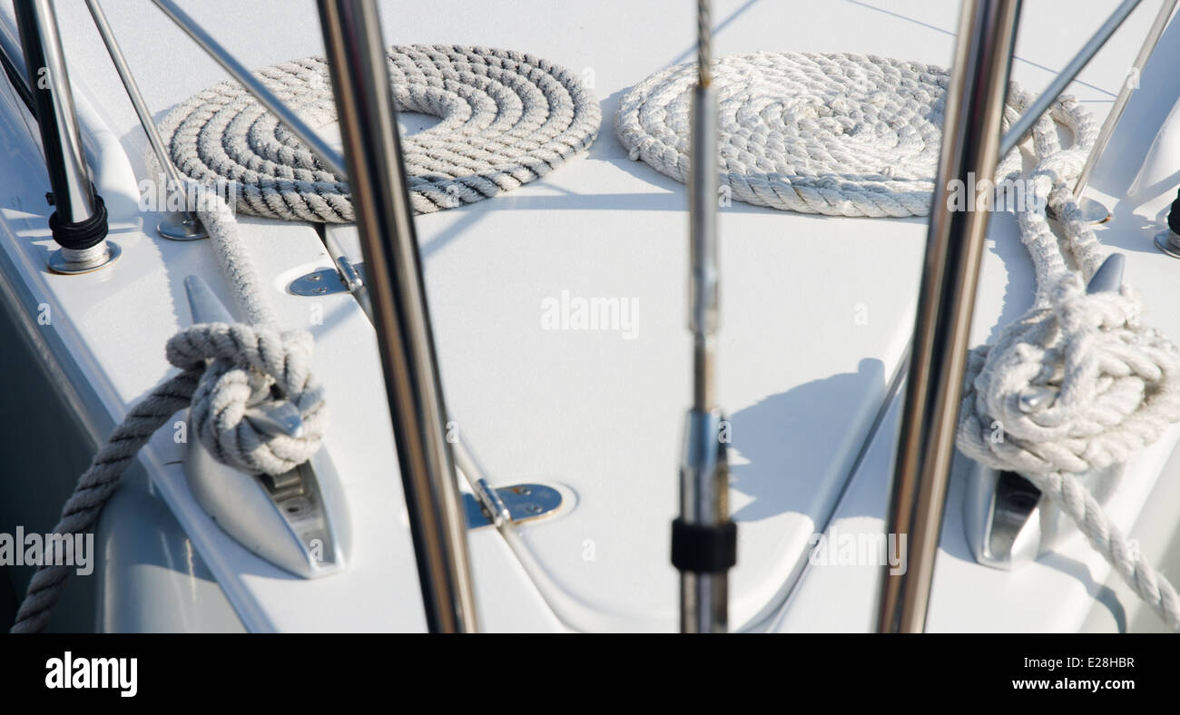 details of yachts' equipment, tacle and gear in marina of la trinite