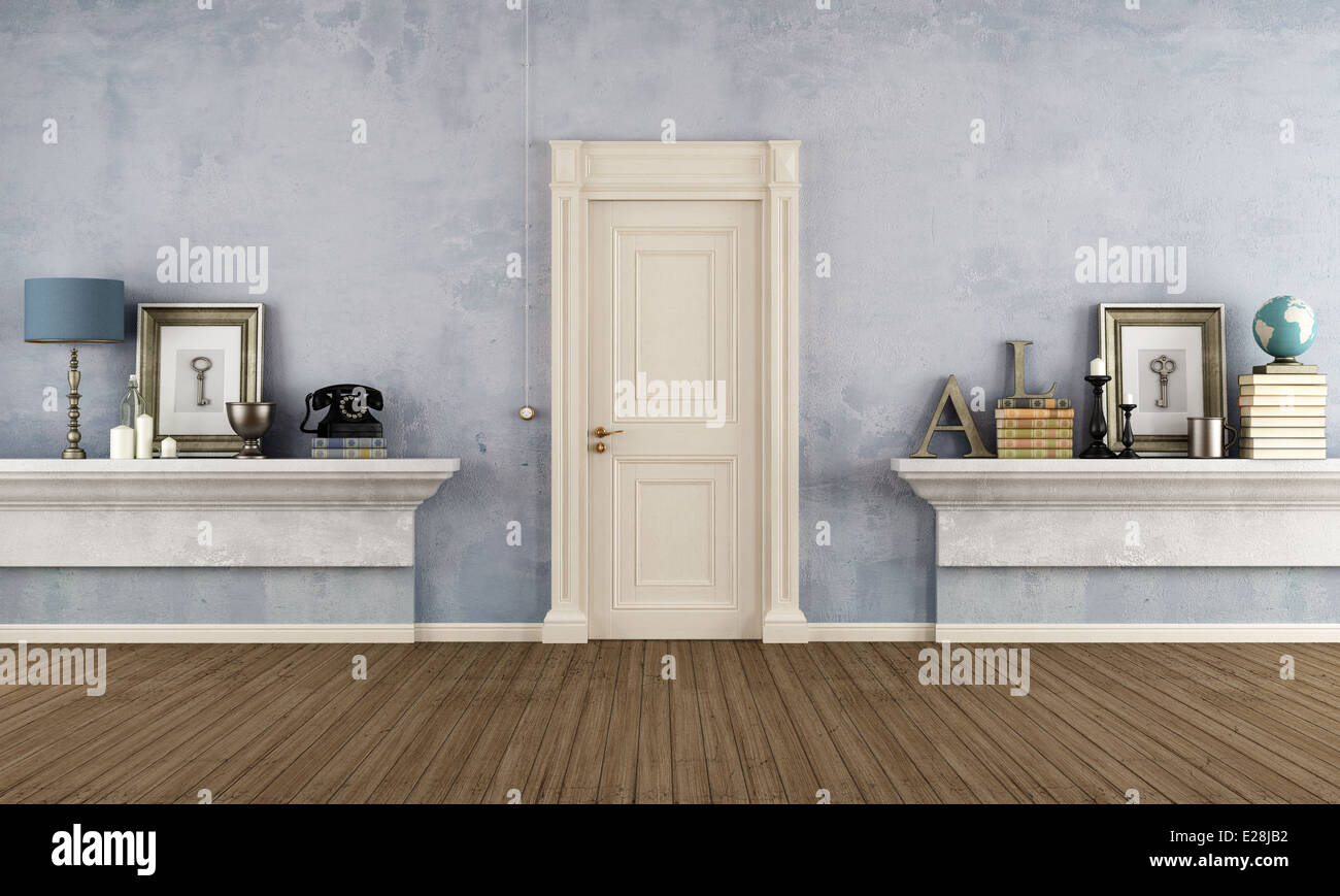 Retro home entrance with masonry shelf and vintage objects - rendering Stock Photo