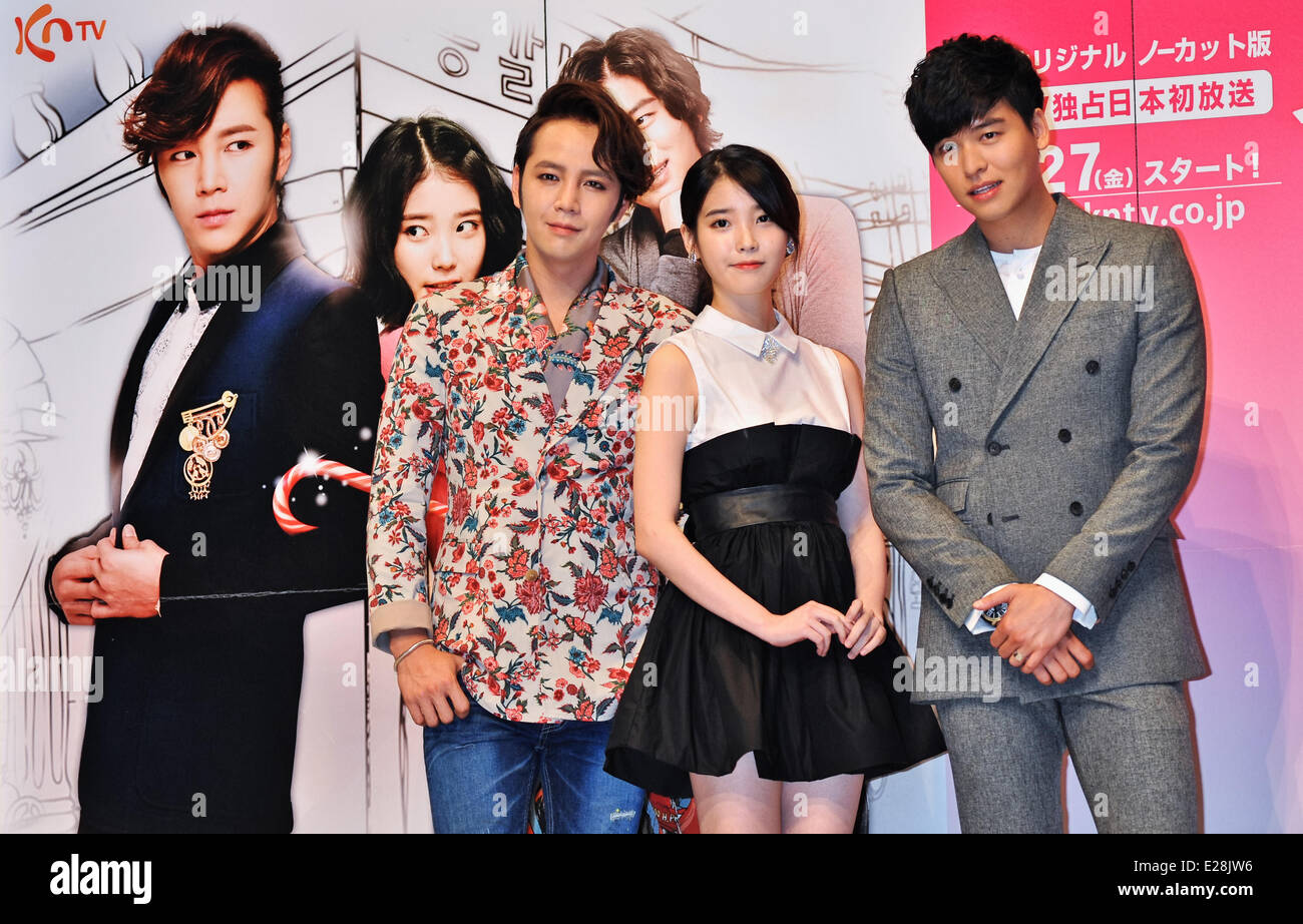 Jang Keun-Suk, IU and Lee Jang-Woo, Jun 13, 2014 : (L-R)Korean actor Jang  Keun-suk, singer IU and actor Lee Jang-Woo attend a press conference for TV  drama "Beautiful Man" in Tokyo, Japan,