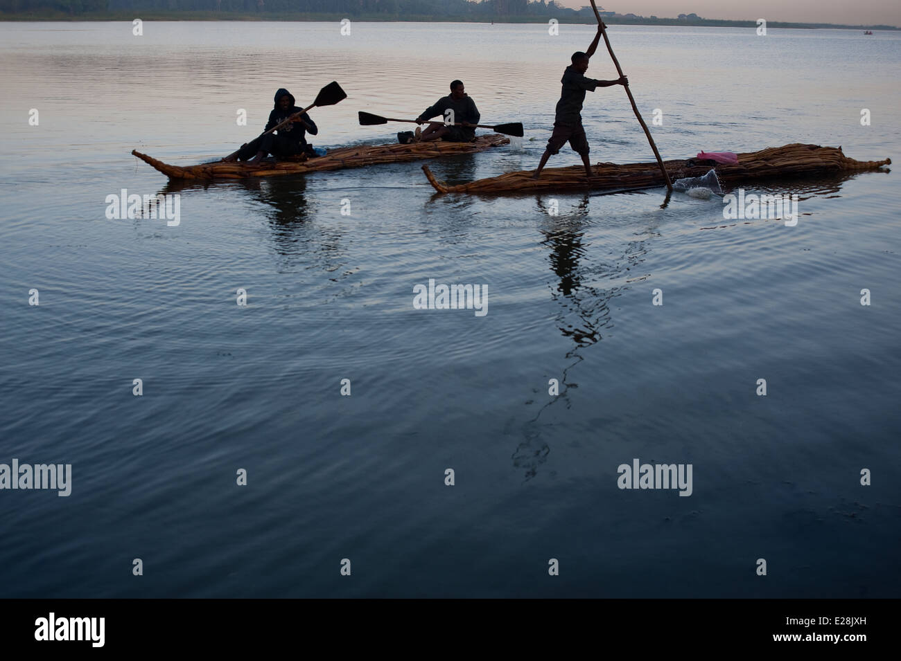 Papyrus boats on lake Tana ( Ethiopia) Stock Photo