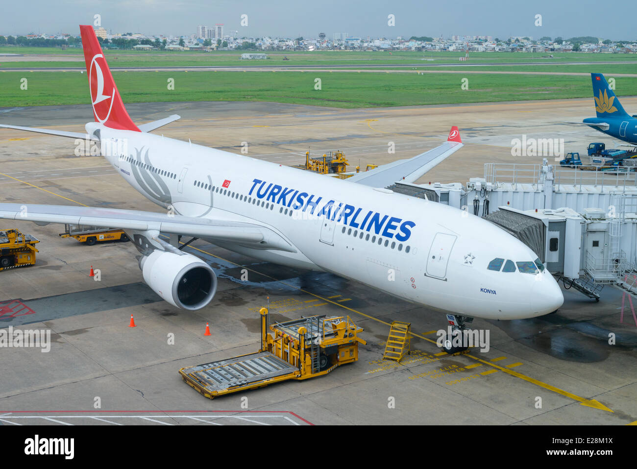 Turkish Airlines Airbus A330 airliner at an airport terminal Stock Photo