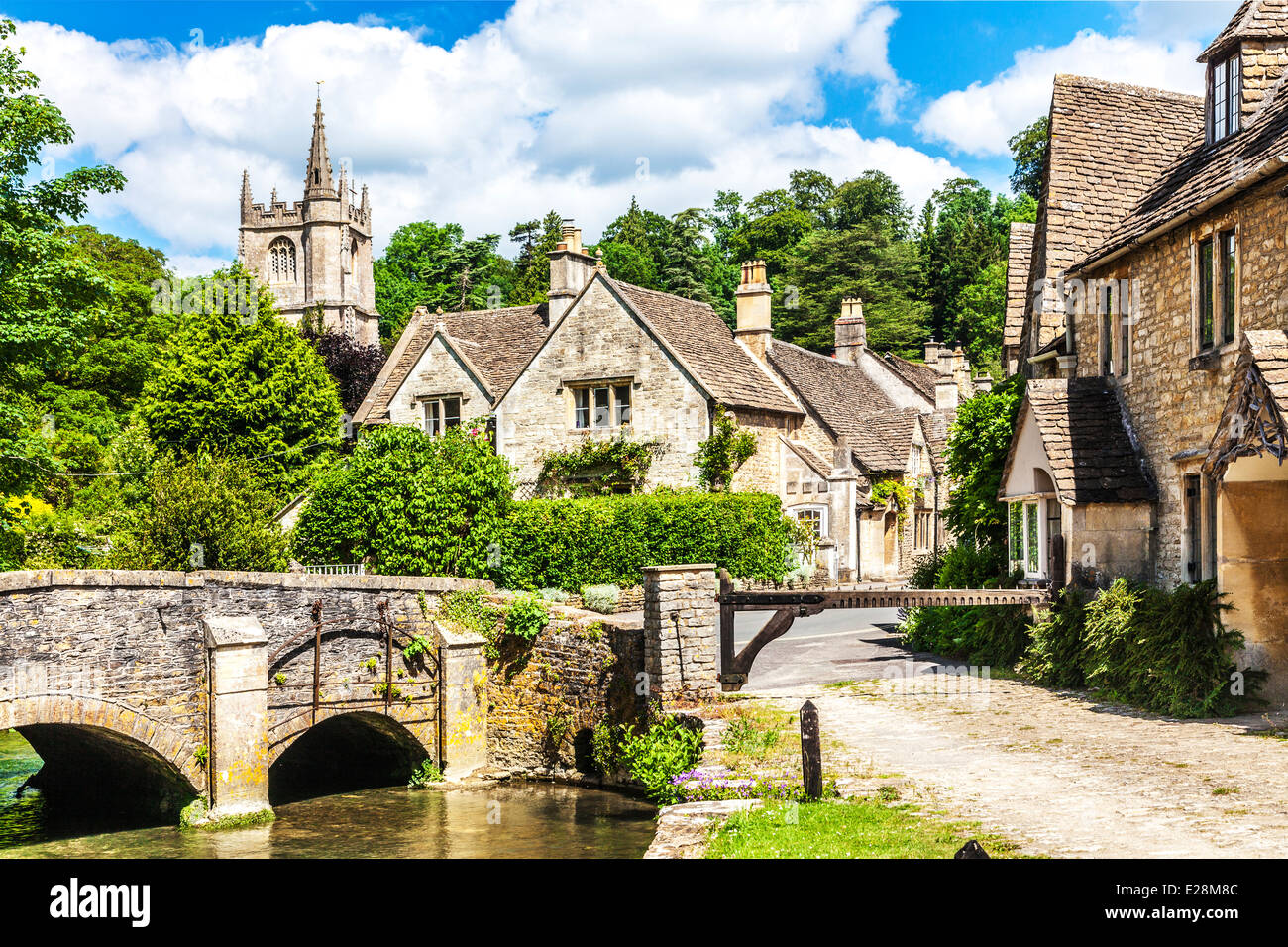 The picturesque Cotswold village of Castle Combe in Wiltshire. Stock Photo