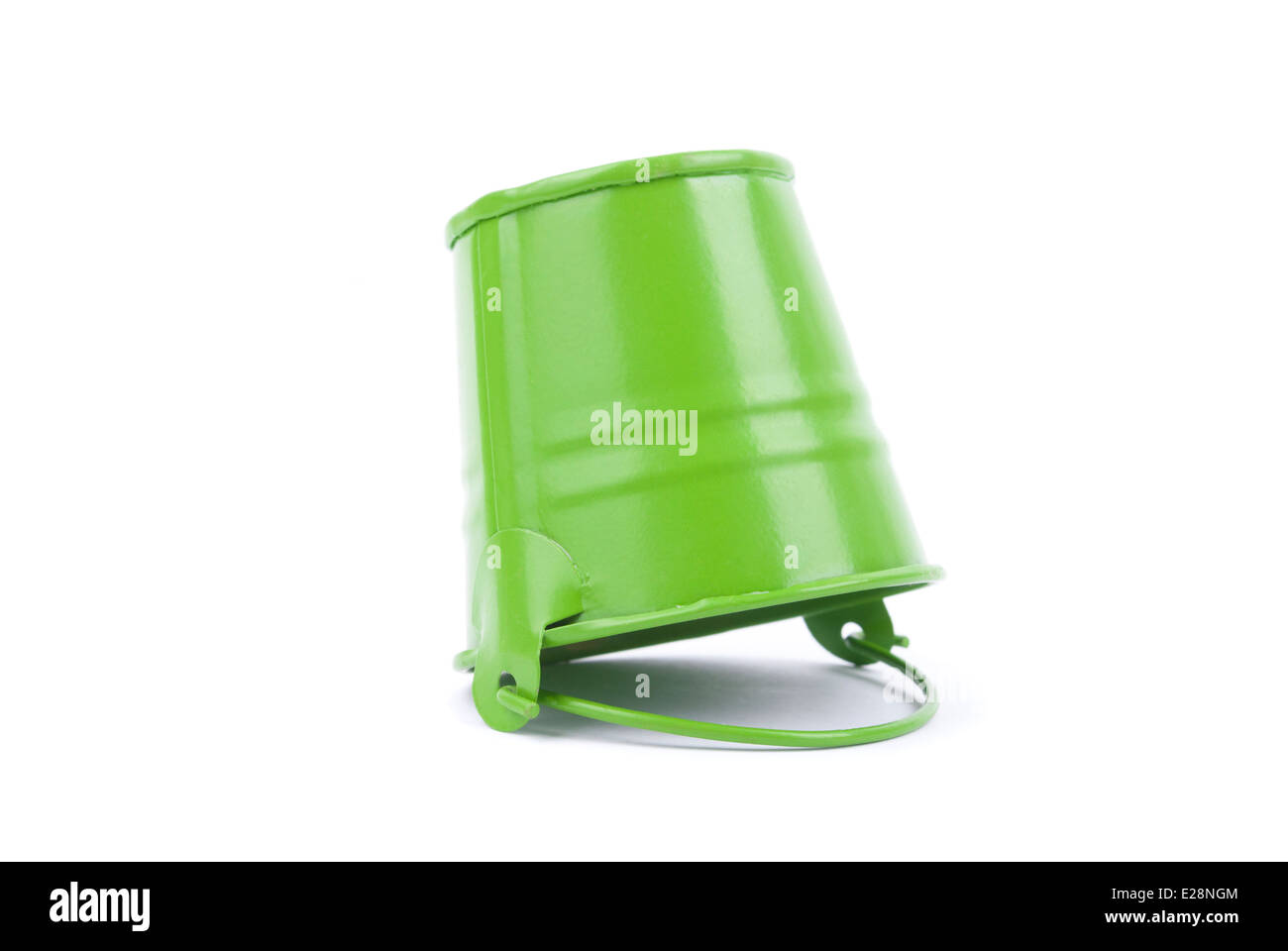 Green metal bucket isolated on a white background. Stock Photo
