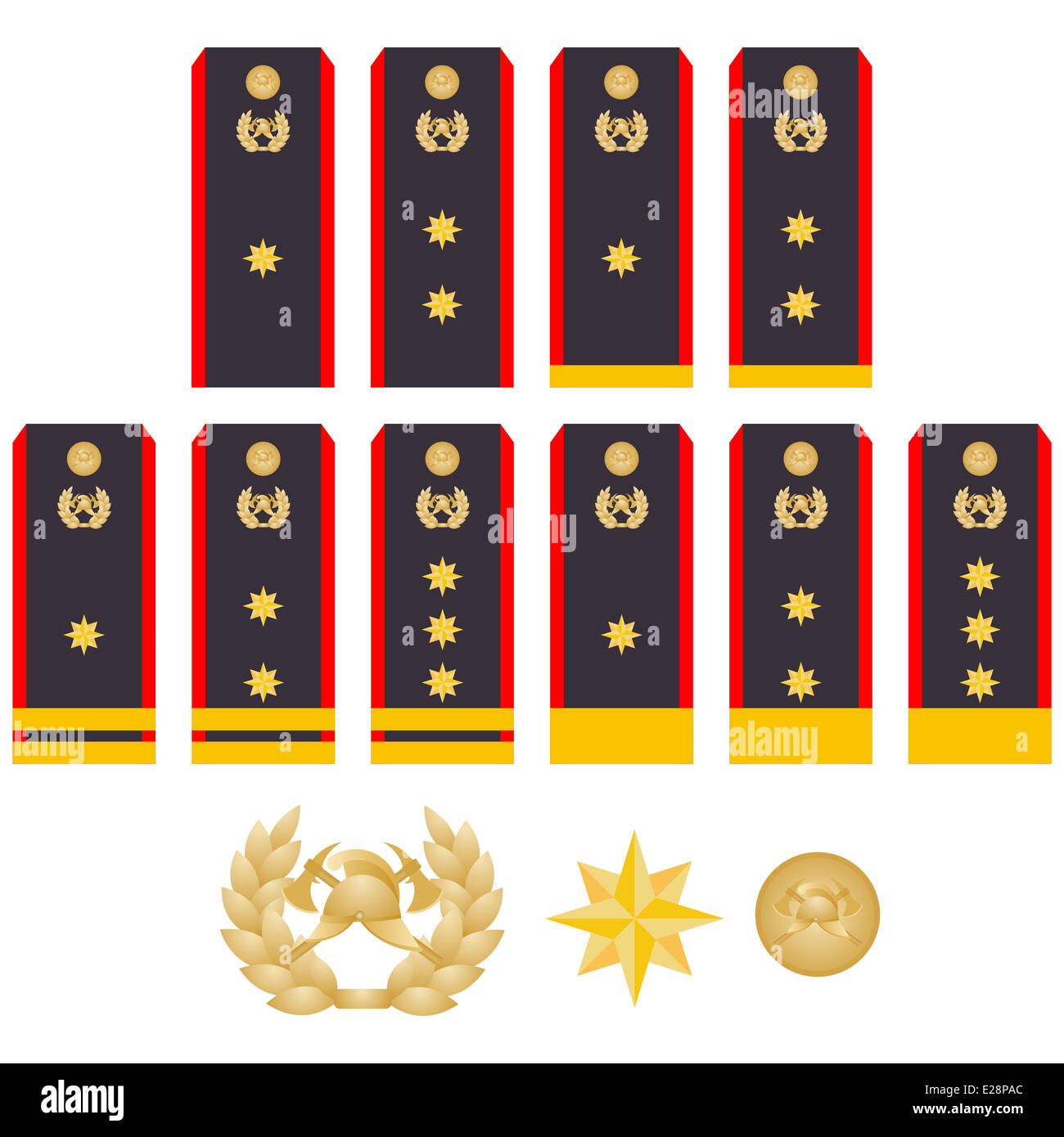 Military ranks and insignia of the world. Illustration on white background. Stock Photo
