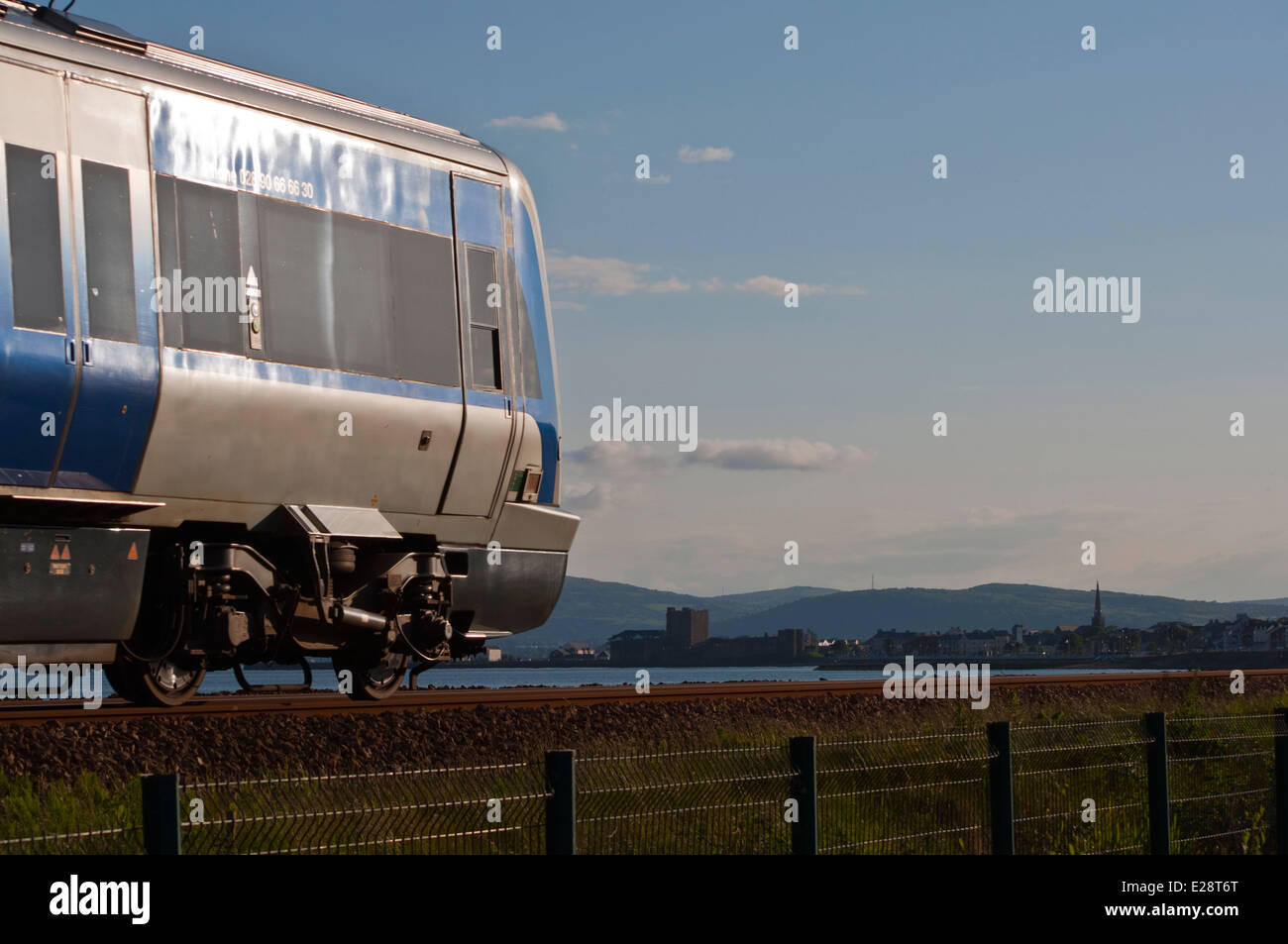 Translink NI Railways train Carrickfergus  County Antrim, Northern Ireland. Stock Photo