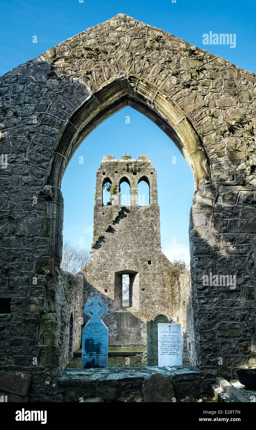 Ruins of a medieval church at Ballboughal graveyard, county Dublin, Ireland Stock Photo