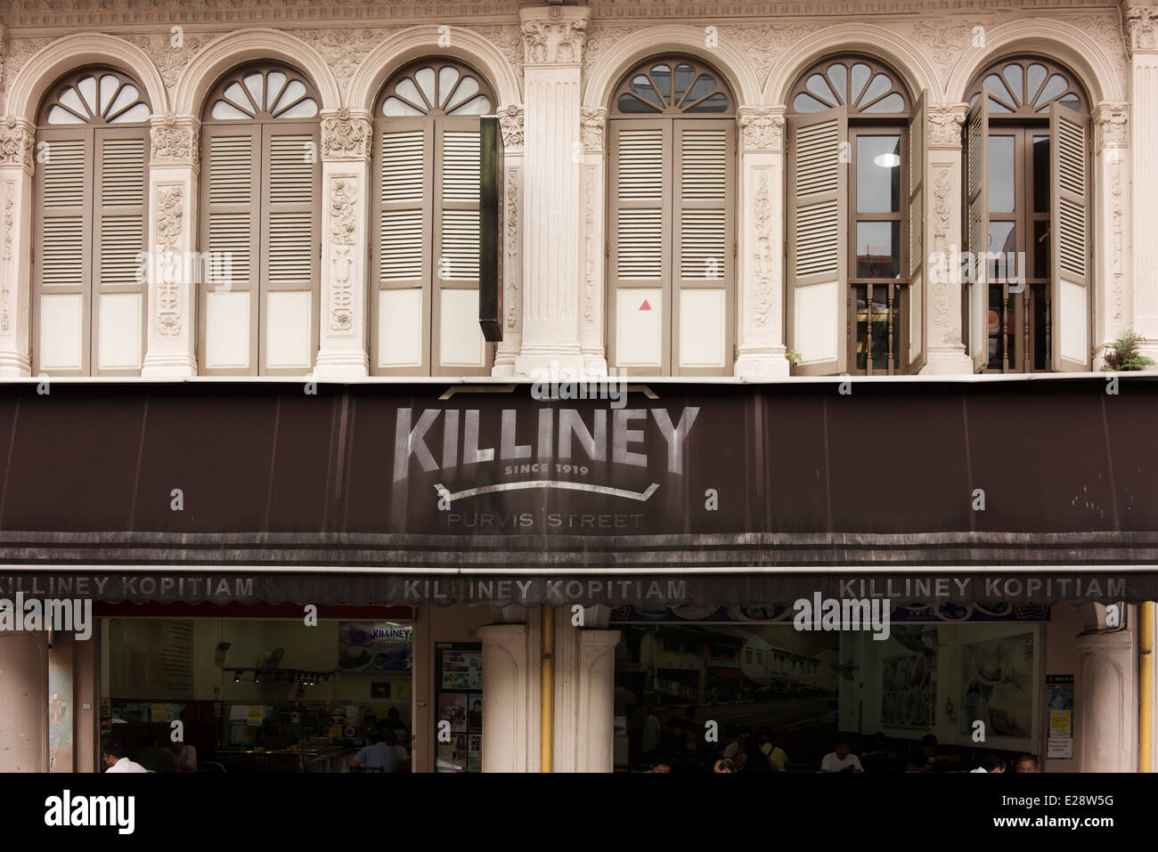 Facade of the Killiney Kopitiam restaurant which has been in operation since 1919. Stock Photo