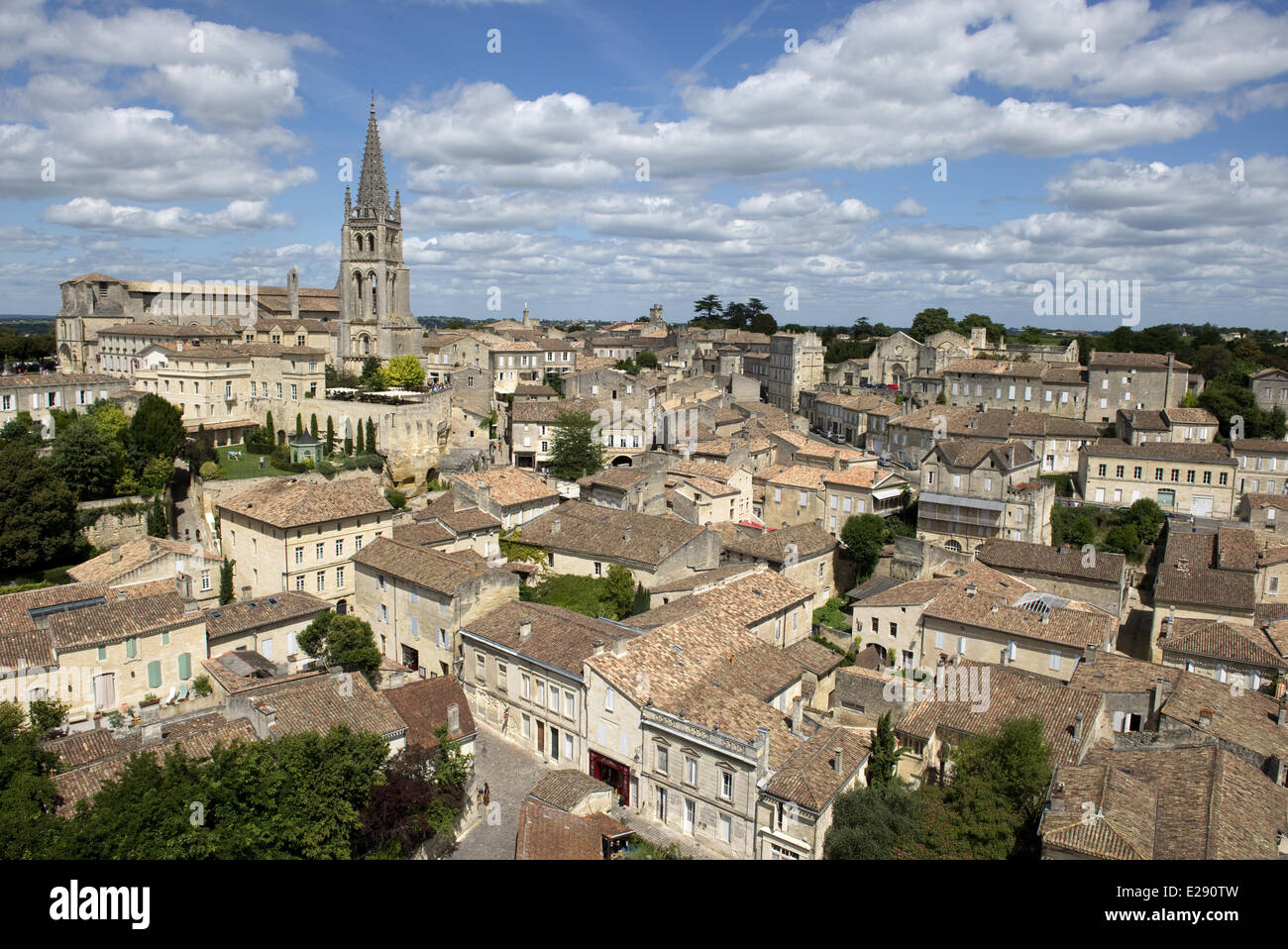 View from the Tour du Roi of Saint-Emilion town a World heritage site, Bordeaux Region, France, August Stock Photo