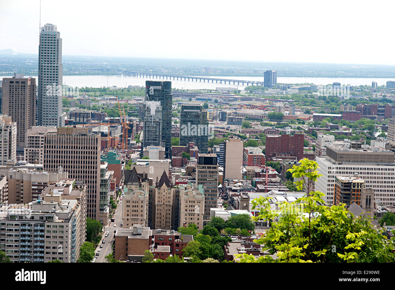 View of Montreal City from the plaza on Mount Royal Lookout Hill. Stock Photo