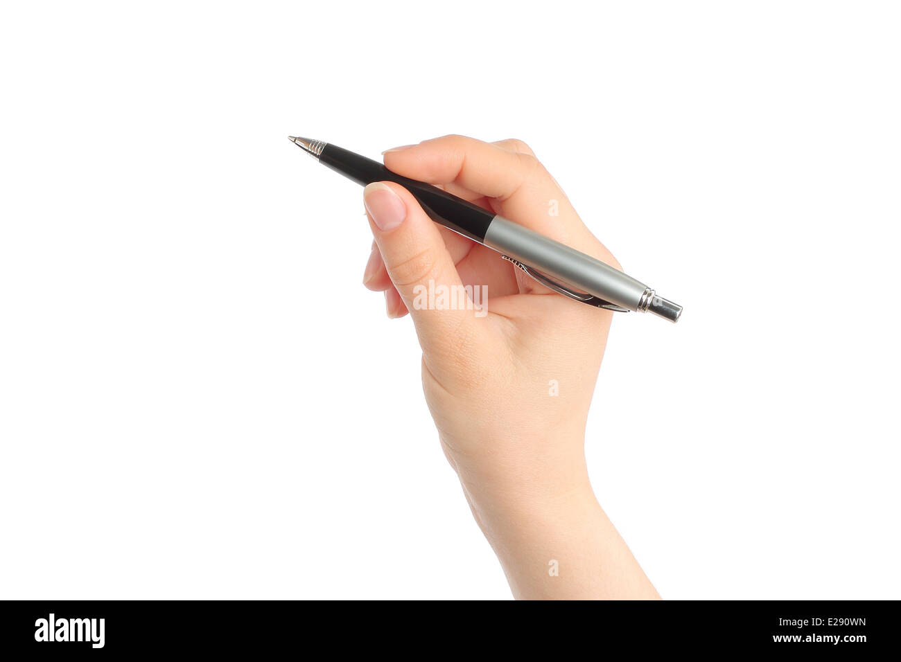 Hand with pen on white background Stock Photo - Alamy