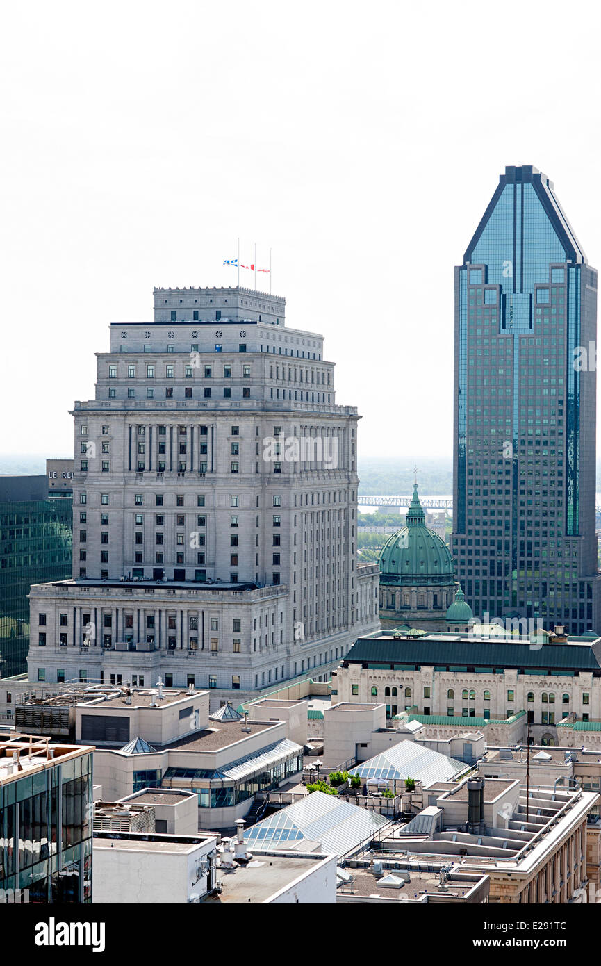 Stunning view of Montreal City from the semicircular plaza on Mount Royal Lookout Hill. Stock Photo