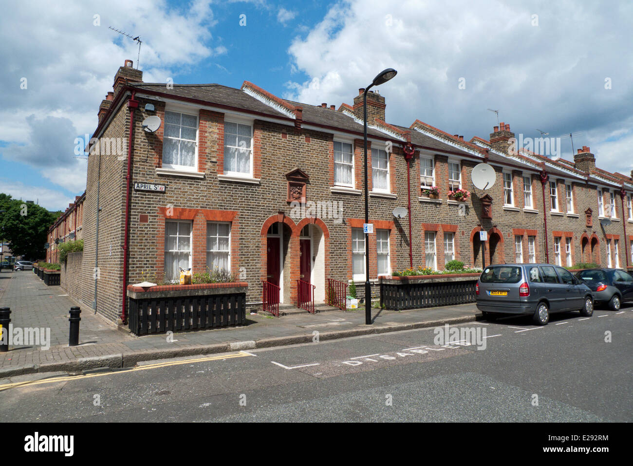 Row of terraced houses on April Street in Dalston Hackney East London